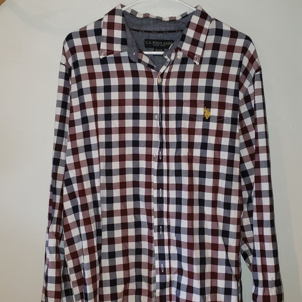 U.S. Polo Men's Red/Blue Checkered Button Down